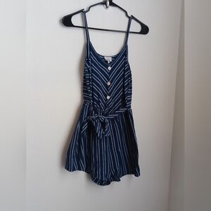 Caution To The Wind Romper Women Striped Navy & White Casual Academia Dinner Y2K